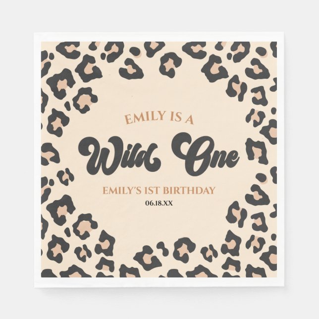 Leopard Cheetah Print Wild One 1st Birthday Party Napkin (Front)