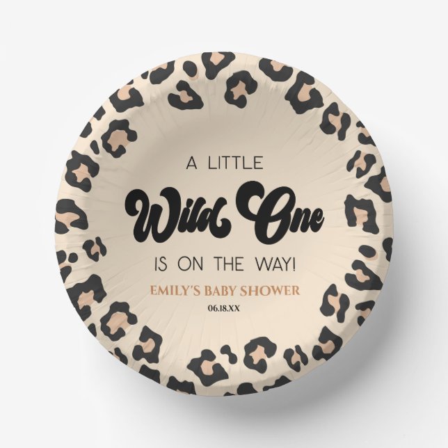 Leopard Cheetah Print Wild One Baby Shower Paper Plate (Front)