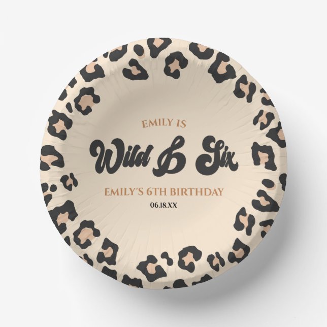 Leopard Cheetah Wild and Six 6th Birthday Party Paper Plate (Front)