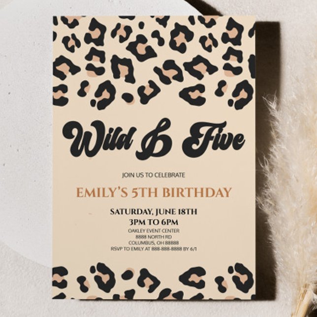 Leopard Cheetah Wild & Five 5th Birthday Party Invitation (Creator Uploaded)