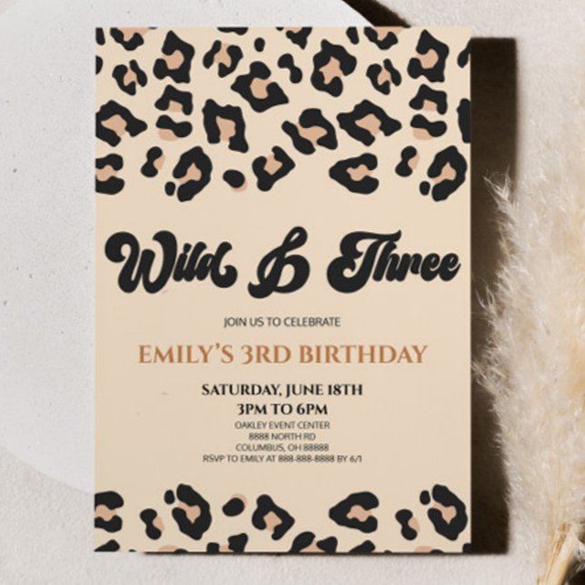 Leopard Cheetah Wild & Three 3rd Birthday Party Invitation (Creator Uploaded)