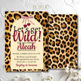 Leopard Cherry Pink Bow Birthday Cute & Glam Invitation