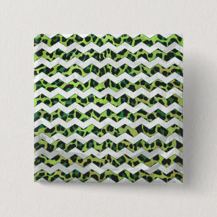 Leopard Chevron Black and Green Print 15 Cm Square Badge