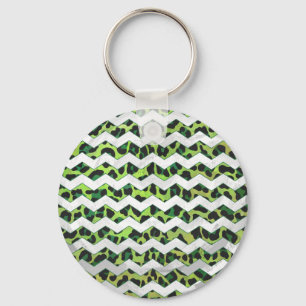 Leopard Chevron Black and Green Print Key Ring