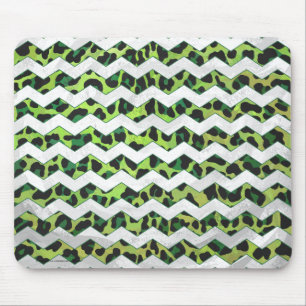 Leopard Chevron Black and Green Print Mouse Mat