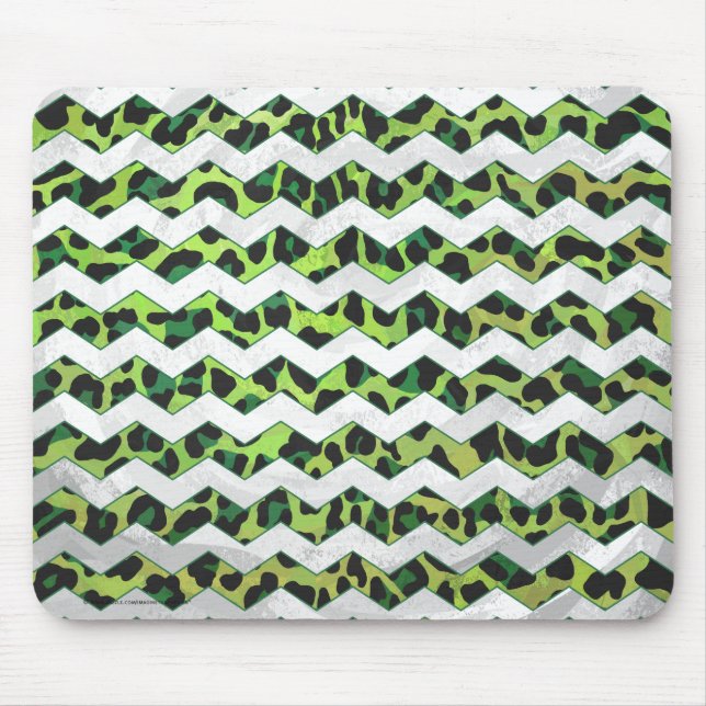 Leopard Chevron Black and Green Print Mouse Mat (Front)