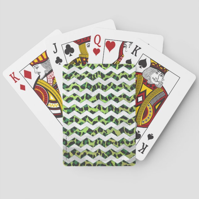 Leopard Chevron Black and Green Print Playing Cards (Back)