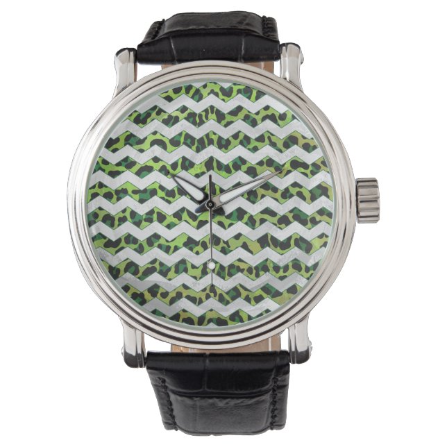 Leopard Chevron Black and Green Print Watch (Front)