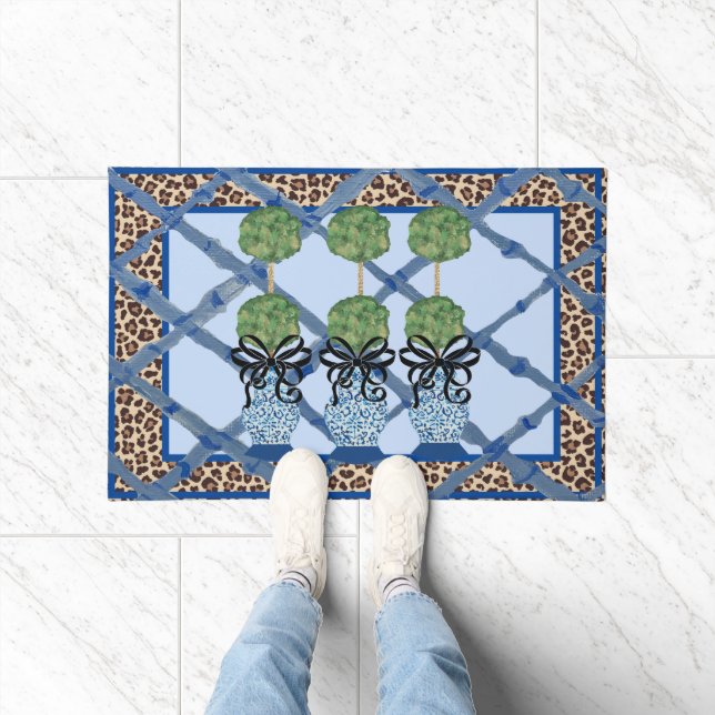 Leopard Chinoiserie Ginger Jar jars Doormat Rug  (Indoor)