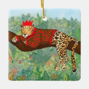 Leopard Christmas ceramic ornament
