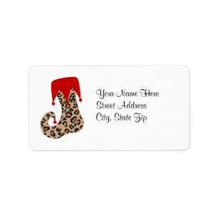Leopard Christmas Holiday Stocking Address Label
