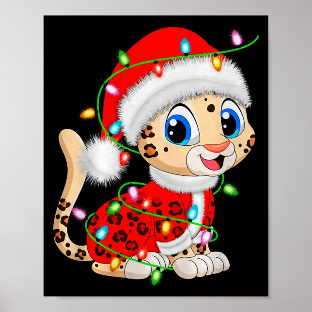 Leopard Christmas Lights Santa Costume Cute Animal Poster (Front)