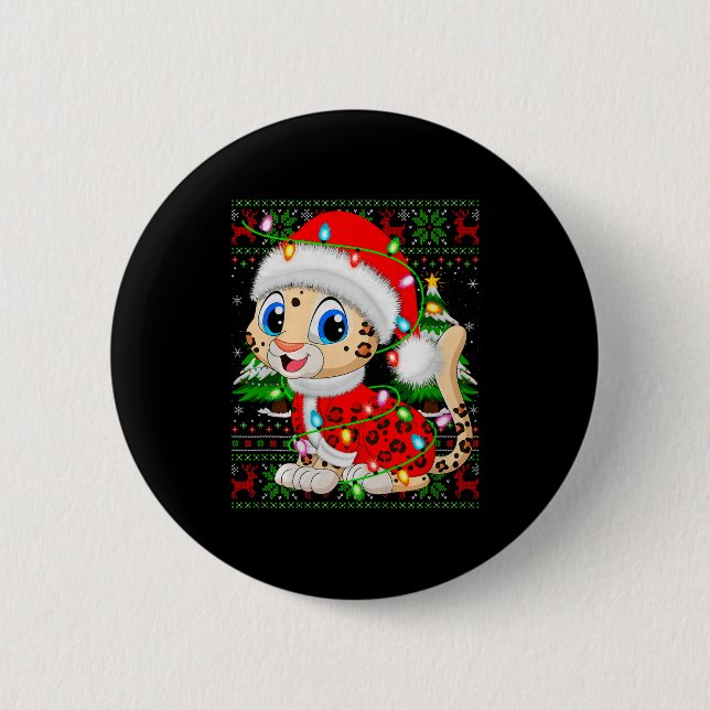 Leopard Christmas Lights Santa Costume Ugly Xmas S 6 Cm Round Badge (Front)