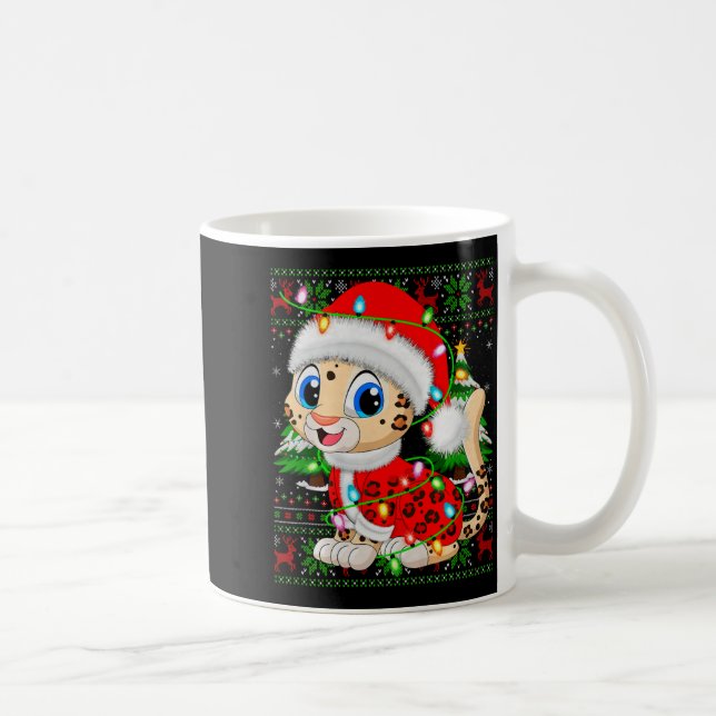 Leopard Christmas Lights Santa Costume Ugly Xmas S Coffee Mug (Right)