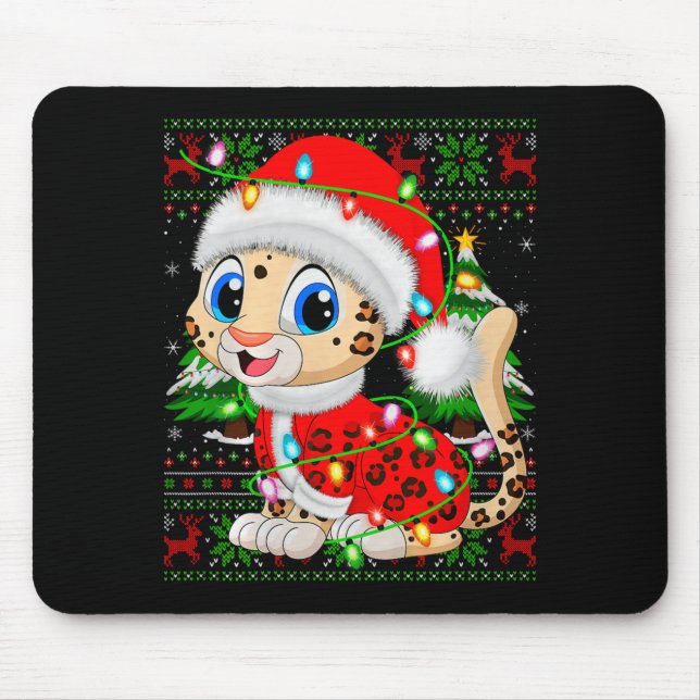 Leopard Christmas Lights Santa Costume Ugly Xmas S Mouse Mat (Front)