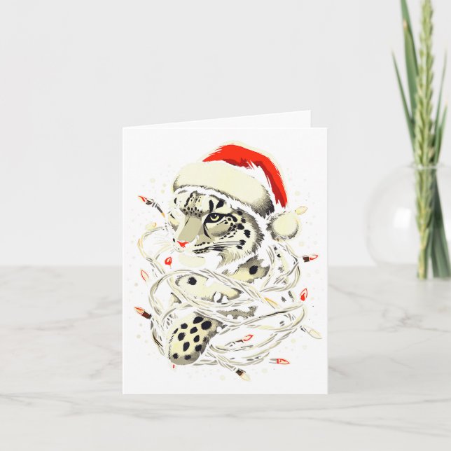 Leopard Christmas Santa Hat Christmas Lights Women Card (Front)