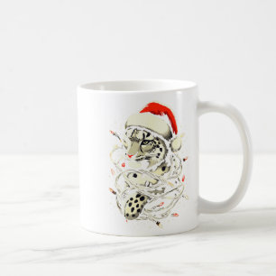 Leopard Christmas Santa Hat Christmas Lights Women Coffee Mug