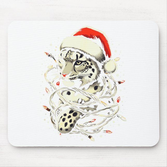 Leopard Christmas Santa Hat Christmas Lights Women Mouse Mat (Front)