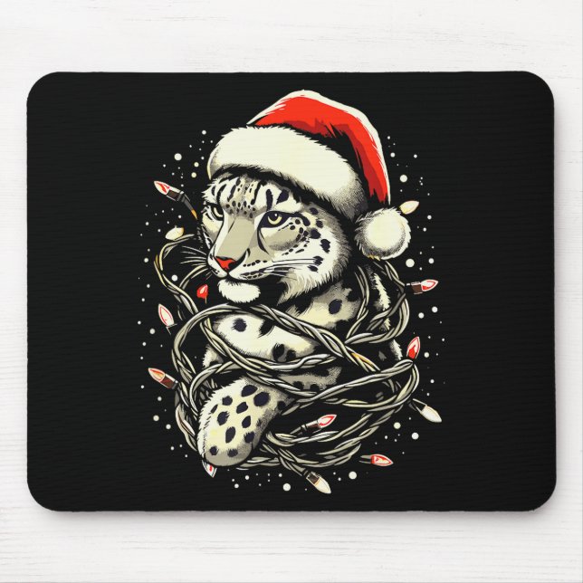 Leopard Christmas Santa Hat Christmas Lights Women Mouse Mat (Front)
