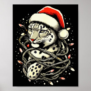Leopard Christmas Santa Hat Christmas Lights Women Poster