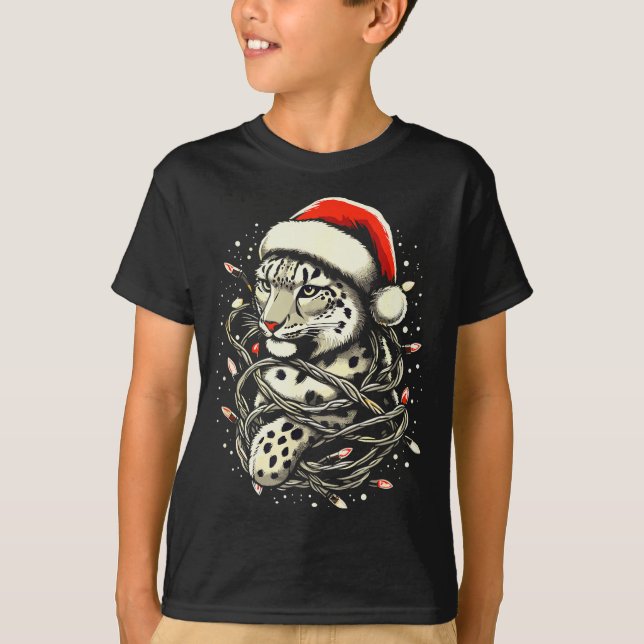 Leopard Christmas Santa Hat Christmas Lights Women T-Shirt (Front)