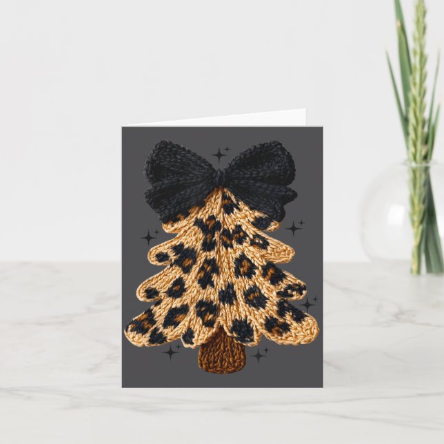 Leopard Christmas Tree,christmas Coquette Bow Yarn Card (Front)