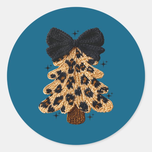 Leopard Christmas Tree,christmas Coquette Bow Yarn Classic Round Sticker (Front)