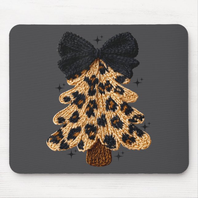 Leopard Christmas Tree,christmas Coquette Bow Yarn Mouse Mat (Front)