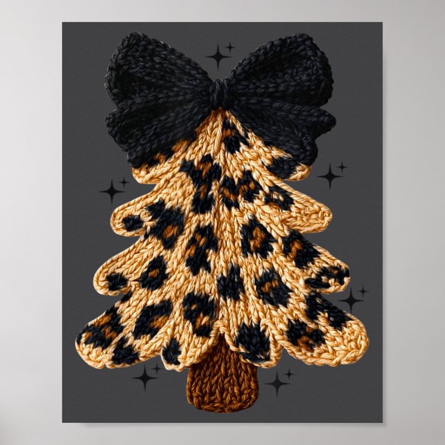 Leopard Christmas Tree,christmas Coquette Bow Yarn Poster (Front)