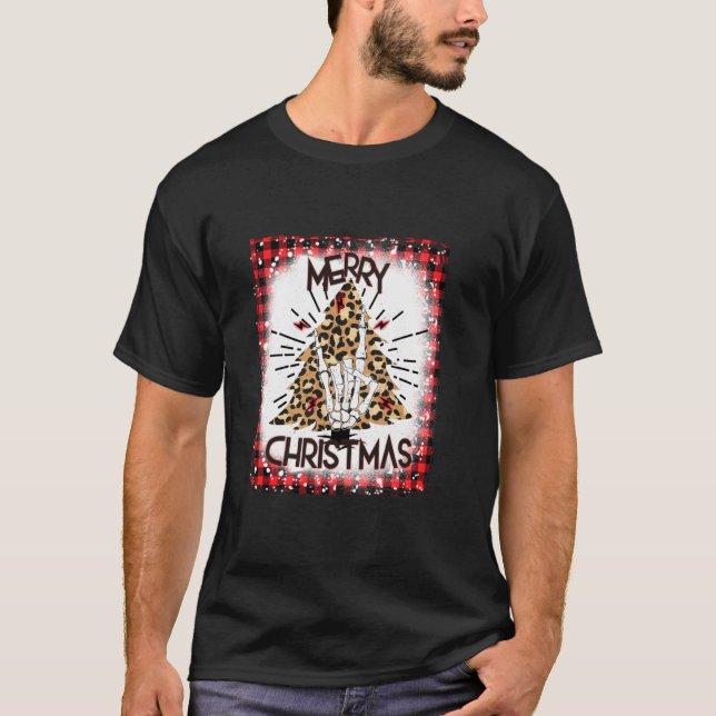 Leopard Christmas Tree Merry Christmas Rock And Ro T-Shirt (Front)