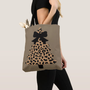 Leopard Christmas Tree Preppy Coquette Xmas Winter Tote Bag