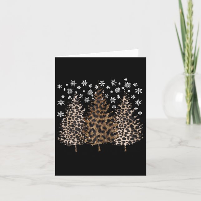 Leopard Christmas Tree Xmas Snow Holiday Snowflake Card (Front)