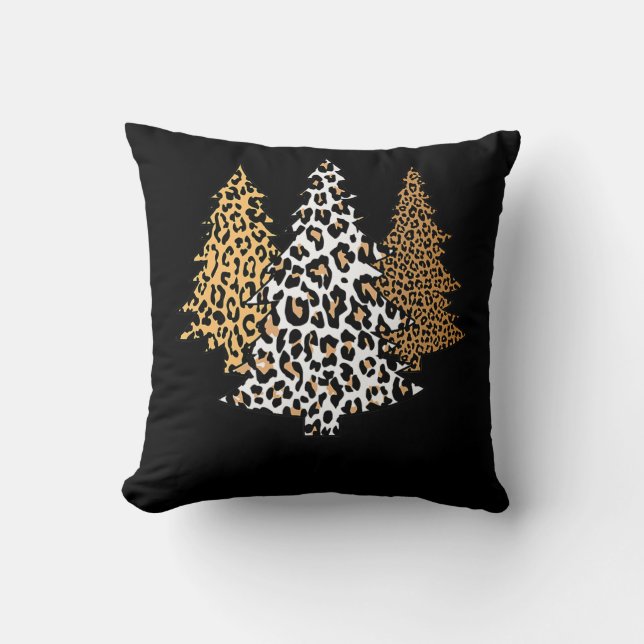 leopard christmas trees cheetah animal print gift cushion (Front)