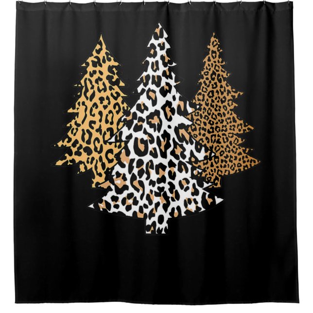 leopard christmas trees cheetah animal print gift shower curtain (Front)