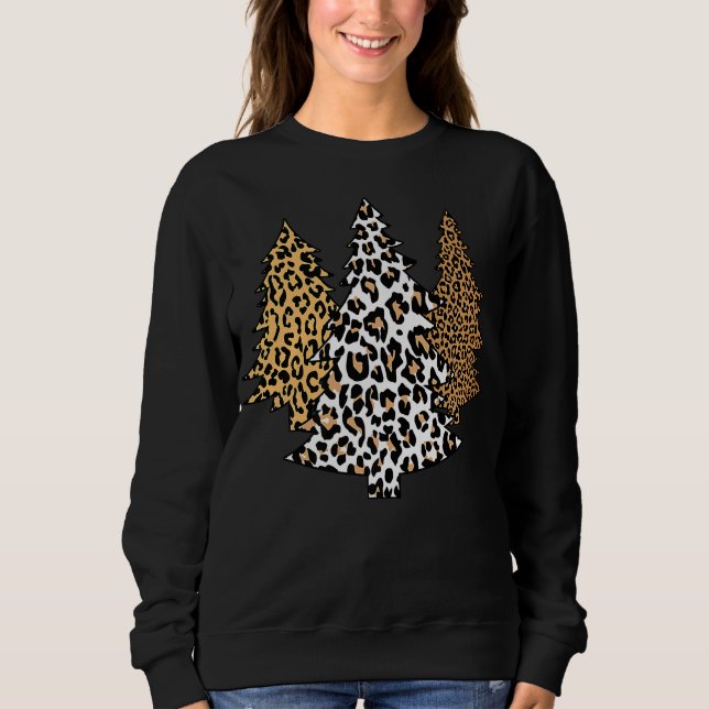 leopard christmas trees cheetah animal print gift sweatshirt (Front)