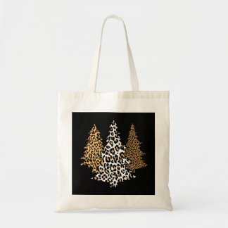 Leopard Christmas Trees Cheetah Animal Print Holid Tote Bag