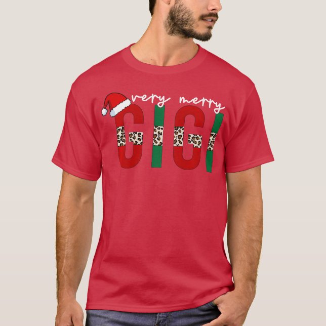 Leopard Christmas Very Merry Gigi Christmas retro T-Shirt (Front)