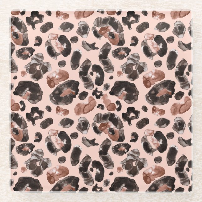 Leopard coat, animal skin seamless pattern. glass coaster (Front)