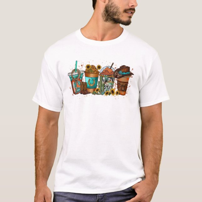 Leopard Coffee Cowboy Boots Hat Gemstone Western C T-Shirt (Front)