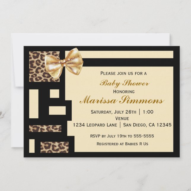 Leopard Colour Block Black Cream baby Invitation (Front)