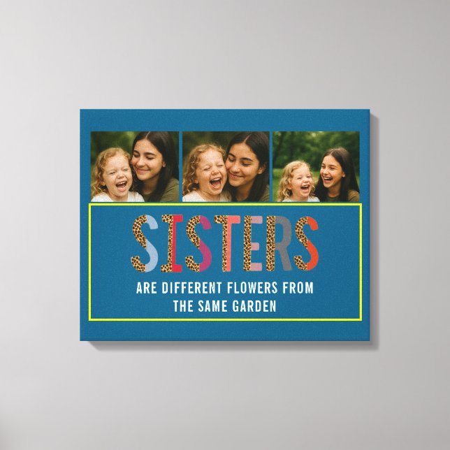 Leopard Colourful Sisters Custom Photo & Names  Canvas Print (Front)