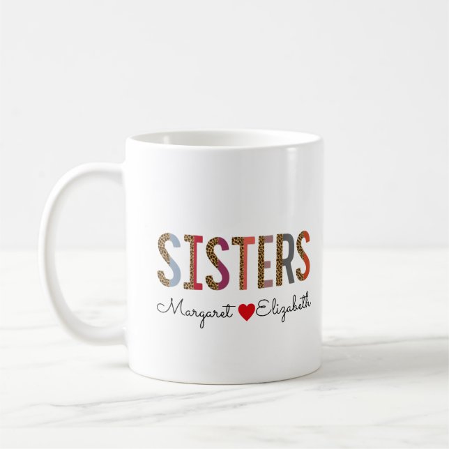 Leopard Colourful Sisters Mug – Custom Names Gift  (Left)