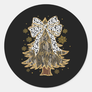 Leopard Coquette Bow Camo Christmas Tree Hunting G Classic Round Sticker