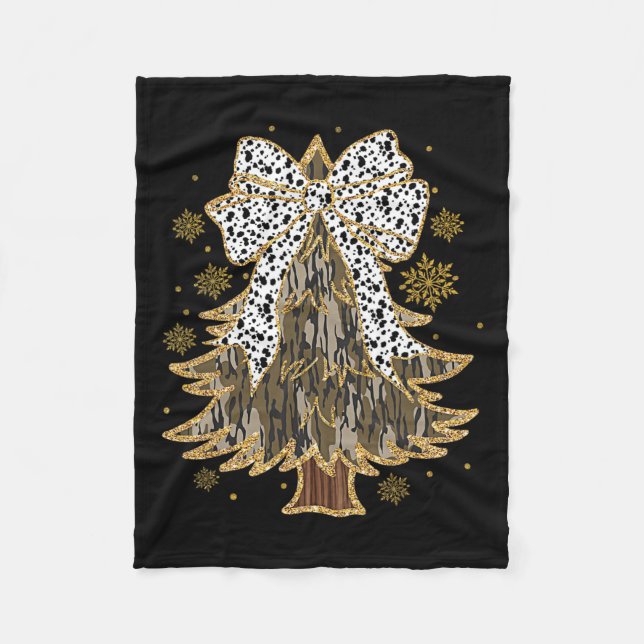 Leopard Coquette Bow Camo Christmas Tree Hunting G Fleece Blanket (Front)