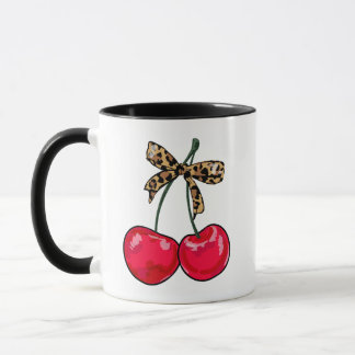 Leopard Coquette Bow Cherry Girly Lolita Mug