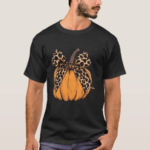 Leopard Coquette Bow Pumpkin Season Spooky Hallowe T-Shirt