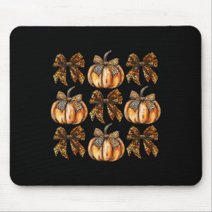 Leopard Coquette Bow Pumpkin Thanksgiving Autumn F Mouse Mat