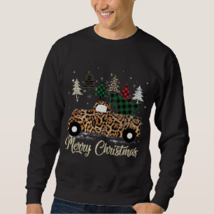 Leopard Covered Red Truck With Buffalo Plaid Chris Sweatshirt