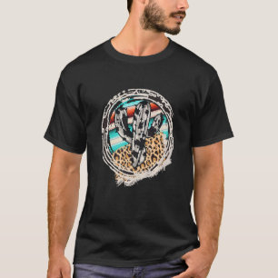 Leopard Cow Pattern Cactus Serape Print Cowgirl Ro T-Shirt