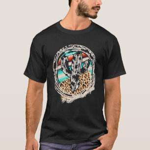 Leopard Cow Pattern Cactus Serape Print Cowgirl Ro T-Shirt
